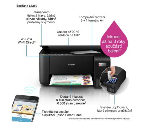 Epson EcoTank L3250 mustesuihkutulostin MFP Color A4 33 ppm Wi-Fi USB (SPEC)