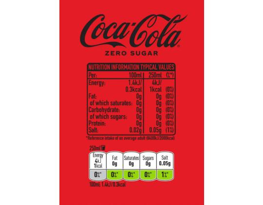 Virvoitusjuoma COCA-COLA Zero 250ml lasipullossa