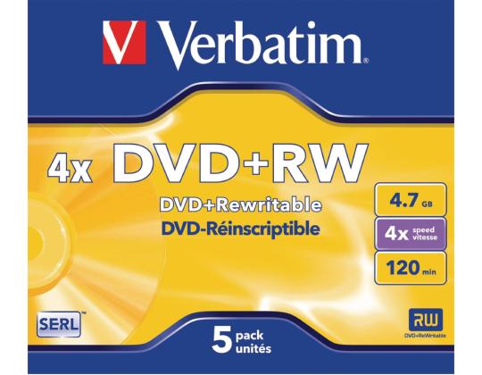 DVD+RW 700MB 4X 80min Verbatim 5kpl jalokivikotelo