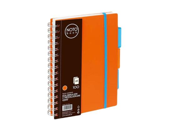 Konttorikirja A5 100a kuminauhalla rekisterilla oranssi