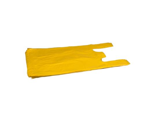 Muovipussi paidan kahvoilla 30x16x52mm HD 10mic keltainen 100 kpl pakkauksessa