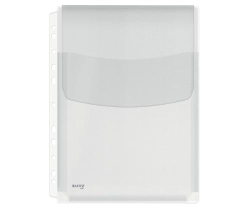 Muovitaskullinen U-taskullinen A4-sidonta, läpällä, 170 mikronia, jopa 200 arkkia, 5 kpl/pkt, Leitz