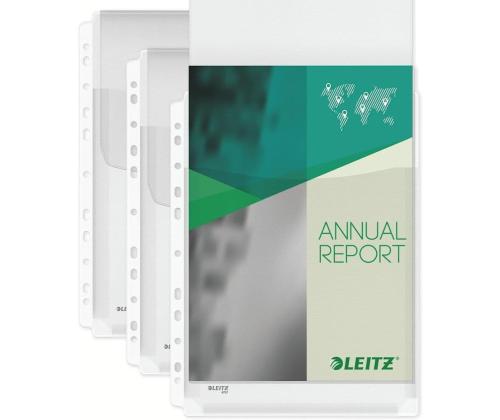Muovitaskullinen U-taskullinen A4-sidonta, läpällä, 170 mikronia, jopa 200 arkkia, 5 kpl/pkt, Leitz