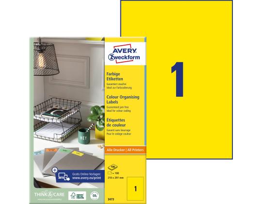 Tarratarra AVERY Zweckform 210x297mm 100 arkkia keltainen (3473)