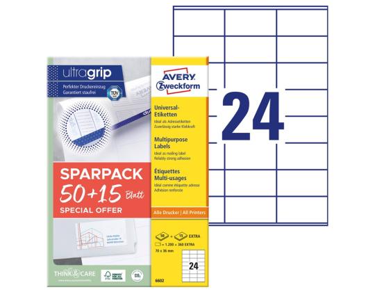 Tarratarra AVERY Zweckform Ultragrip 70x36mm 50+15 arkkia (6602)