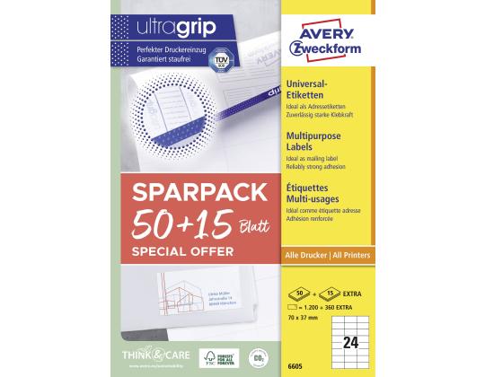 Tarratarra AVERY Zweckform Ultragrip 70x37mm 50+15 arkkia (6605)