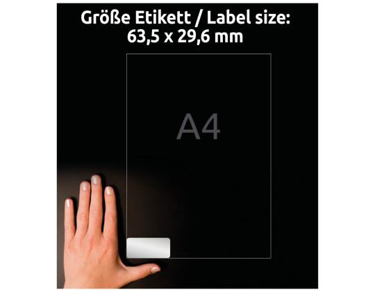 Tarratarra hopeasta polyesterikalvosta AVERY Zweckform 63,5x29,6mm 20 arkkia pakkauksessa (L6011-20)
