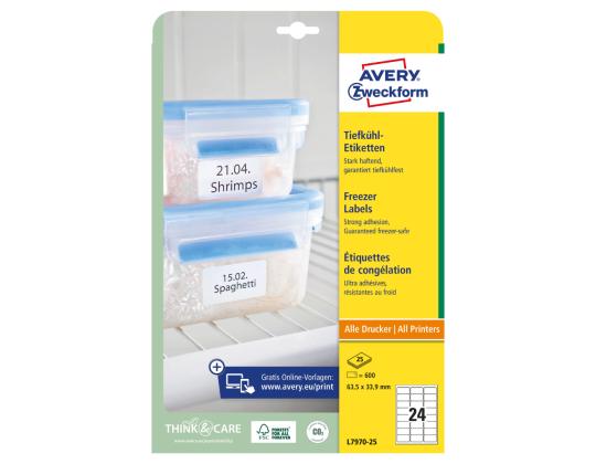 Tarratarra pakastetuotteille AVERY Zweckform 63,5x33,9mm 25 arkkia pakkauksessa