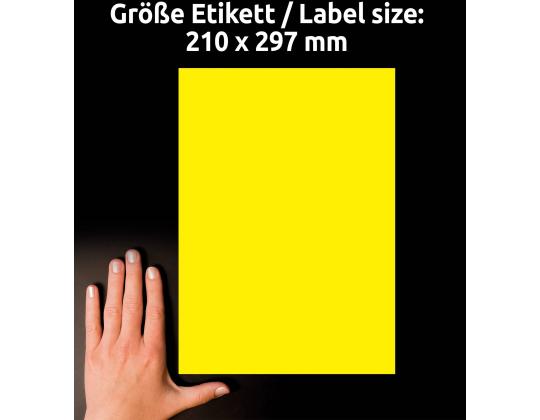 Tarratarra polyesterikalvosta säänkestävästä AVERY Zweckform 210x297mm 20 arkkia pakkauksessa keltainen (L6111-20)