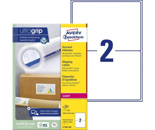 Kopio-lasertarra  AVERY Zweckform 199,6x143,5mm 100 ark (L7168-100)