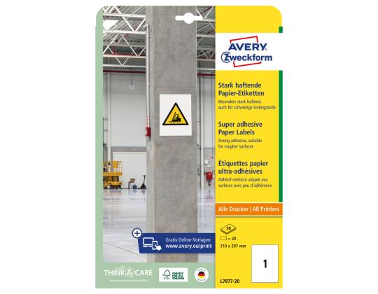 Tarratarra teollinen AVERY Zweckform 210x297mm 20 arkkia pakkauksessa erittäin vahvalla liimalla (L7877-20)