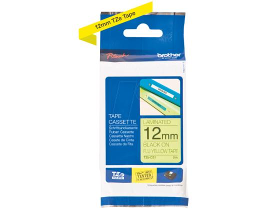 Kleepkirjalint/markeerimislint BROTHER TZe-C31 12mm neoonkollane/must