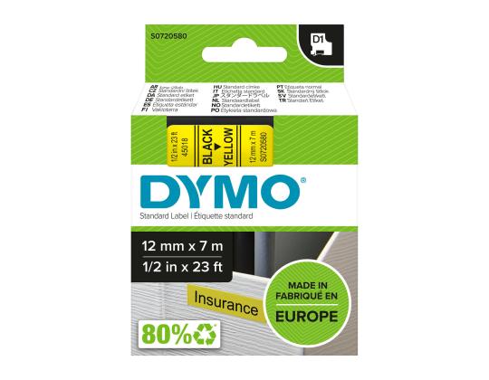 Kleepkirjalint/markeerimislint DYMO D1 45018 12mm x 7m must/kollane