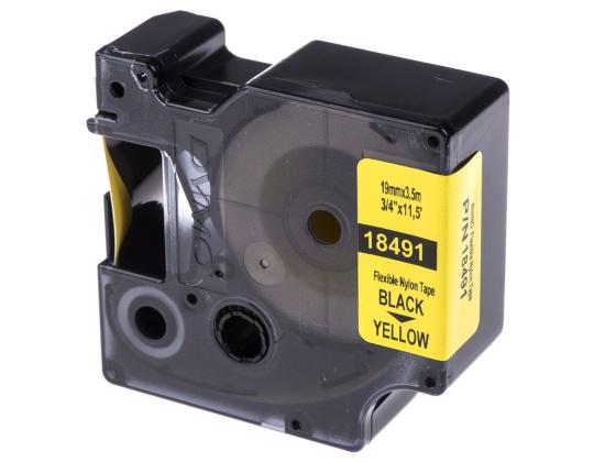 Teippi/merkintäteippi DYMO Rhino Nylon Flex 18491 19mm musta/keltainen analogi