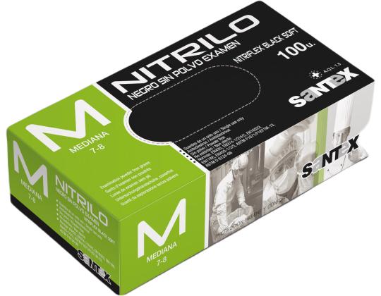 Kumikäsineet/nitriilikäsineet ilman puuteria M musta 100 kpl laatikossa Santex
