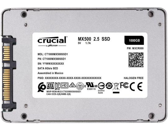 SSD CRUCIAL MX500 4TB SATA 3.0 TLC Kirjoitusnopeus 510 Mt/s Lukunopeus 560 Mt/s 2,5" TBW...