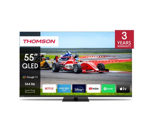 Televisio THOMSON 55" 4K/Smart QLED 3840x2160 Langaton LAN Bluetooth Google TV Musta 55QG7C14