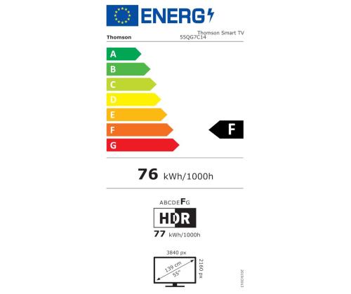 Televisio THOMSON 55" 4K/Smart QLED 3840x2160 Langaton LAN Bluetooth Google TV Musta 55QG7C14