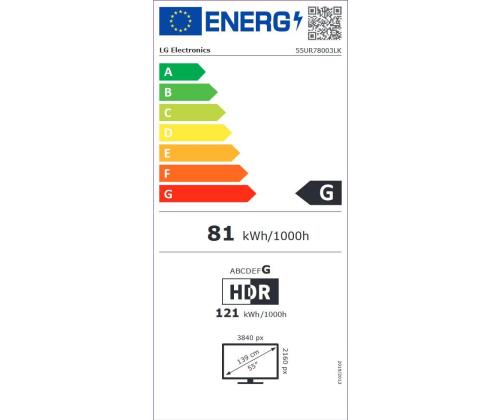 TV-sarja LG 55" 4K/Smart 3840x2160 Langaton LAN Bluetooth webOS 55UR78003LK
