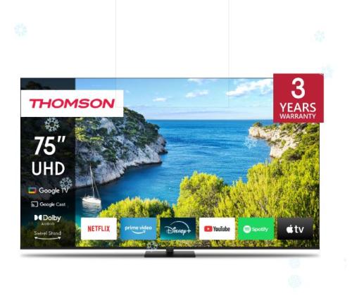 Televisio THOMSON 75" 4K/Smart 3840x2160 Langaton LAN Bluetooth Google TV Musta 75UG5C14