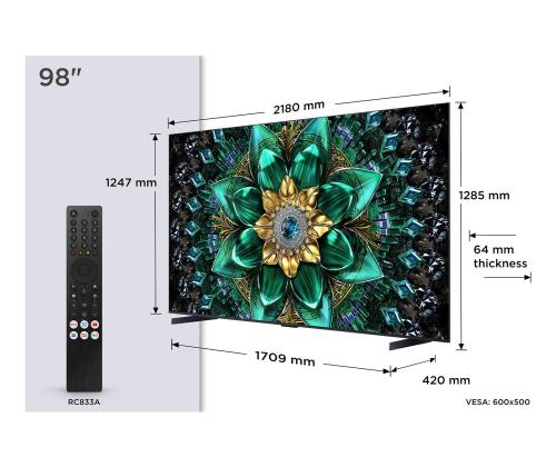 TV-sarja TCL 98 " 4K Ultra HD 3840 x 2160 pikseliä Flat 16:9 QD-Mini LED 98Q6C