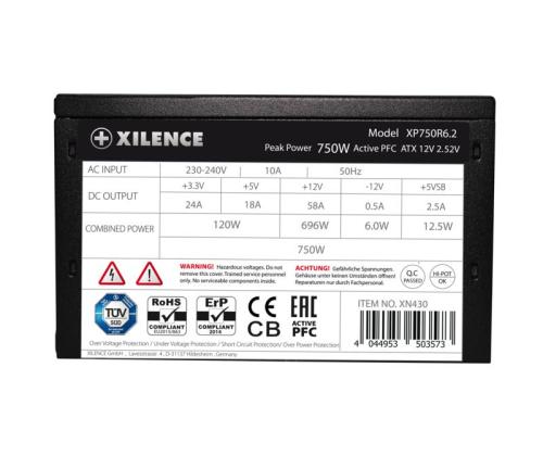 Virtalähde XILENCE 750 Watts Efficiency 80 PLUS PFC Active XN430