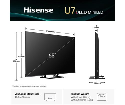 TV-sarja HISENSE 65 " 4K Ultra HD 3840 x 2160 pikseliä Flat 16:9 ULED 65U7Q 65U7Q