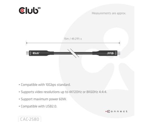 KAAPELI USB-C 15M/M/M CAC-2580 CLUB3D