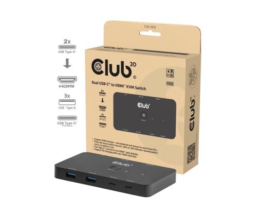 VIDEOKYTKIN KVM USB-C HDMI/DUALIIN CSV-2512 CLUB3D