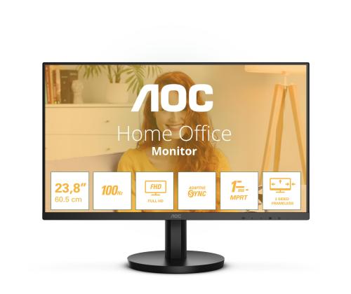 LCD-monitori AOC 24" Paneeli VA 1920x1080 16:9 100 Hz Matta 1 ms Kaiuttimet Kallistus Väri Musta 24B3HMA2