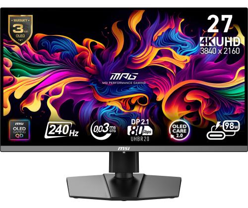 Näyttö MSI MPG 272URX QD-OLED 27&amp;quot; Gaming/4K Matte Panel QD-OLED 3840x2160 16:9 240 ?? 0.03 ms..