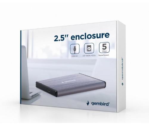 KIINTOLEVYKOTELO EXT. USB3 2.5&amp;quot;/LIG. GREY EE2-U3S-3-LG GEMBIRD