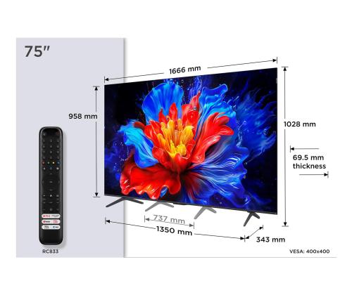 Televisio TCL 75 " 4K Ultra HD 3840 x 2160 pikseliä Flat 16:9 QLED 75P8K