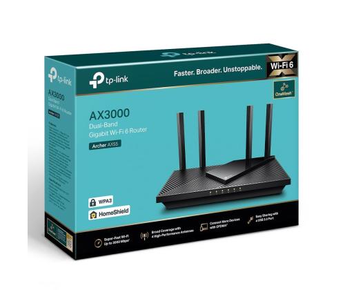 Langaton reititin TP-LINK Langaton reititin 3000 Mbps Wi-Fi 6 USB 3.0 1 WAN 4x10/100/1000M..
