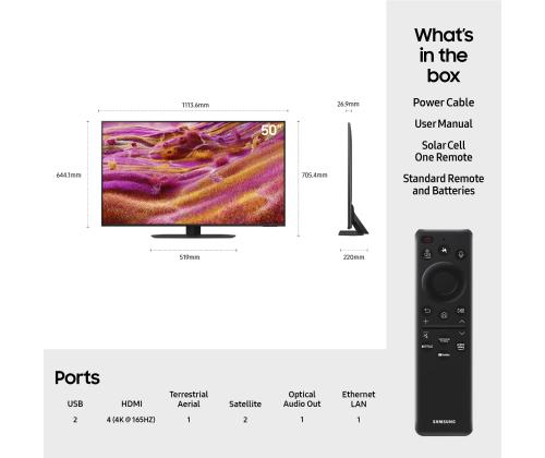 TV SAMSUNG 50 " 4K Ultra HD 3840 x 2160 pikseliä Flat Neo QLED QE50QN90FATXXH