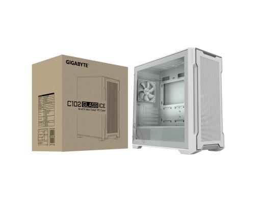 Kotelo GIGABYTE GB-C102GI MidiTower Case tuotteen ominaisuudet Läpinäkyvä paneeli Ei sisälly MicroATX..