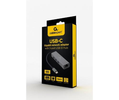 I/O-SOVITIN USB-C LAN RJ45/USB-KESKITIN A-CMU3-LAN-01 GEMBIRD