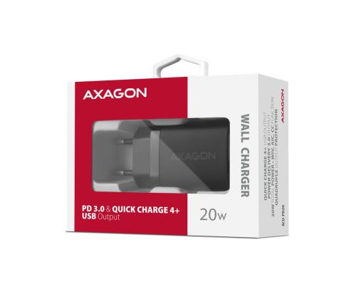MOBIILILATURI SEINÄ USB-C 20W/1PORTTI MUSTA ACU-PD20 AXAGON