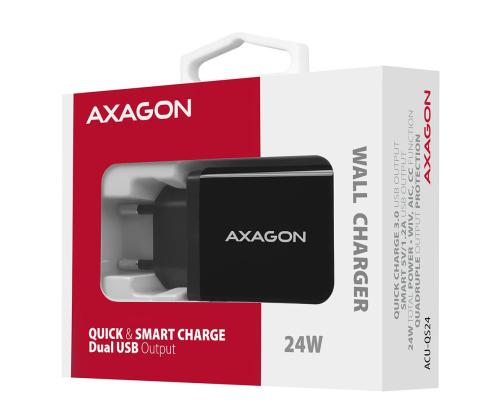 MOBIILI LATURI SEINÄ USB 24W/2PORT ACU-QS24 AXAGON