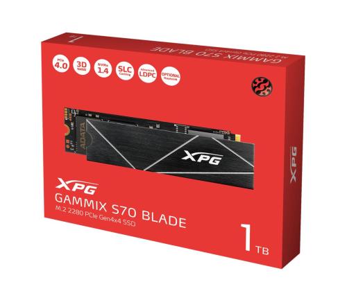 SSD ADATA XPG GAMMIX S70 1TB M.2 PCIe Gen4 3D NAND Kirjoitusnopeus 5500 Mt/s Lukunopeus 7400...