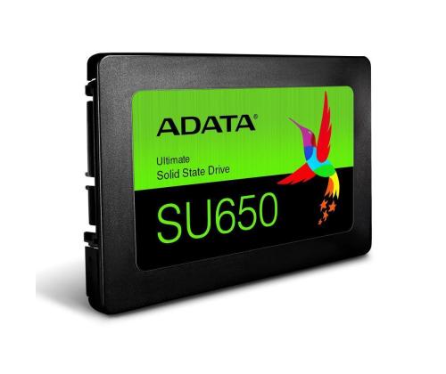 SSD ADATA SU650 512GB SATA 3.0 Kirjoitusnopeus 450 Mt/s Lukunopeus 520 Mt/s 2,5" TBW 140...