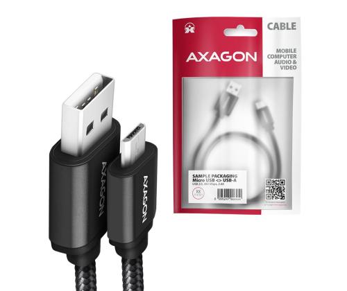 KAAPELI USB2.0 MICRO-USB 2M/HQ BLK BUMM-AM20AB AXAGON
