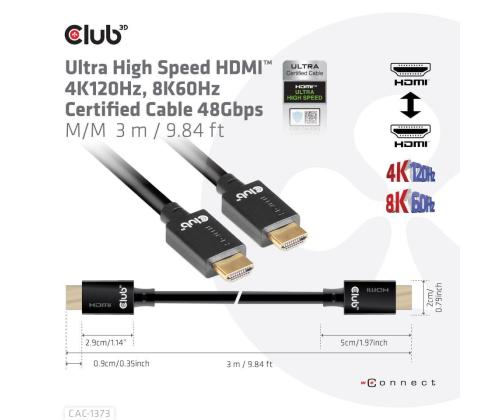 KAAPELI HDMI HDMI 3M/M/M CAC-1373 CLUB3D