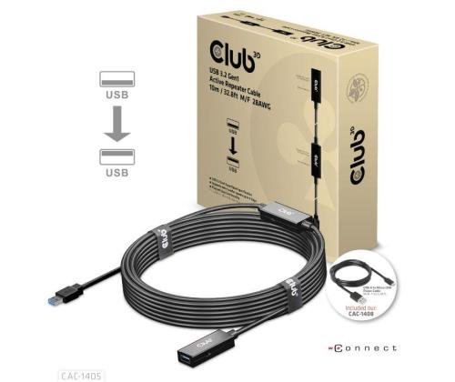 KAAPELI USB3.2 TOISTIN 10M/M/F CAC-1405 CLUB3D
