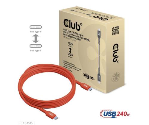 KAAPELI USB-C USB-C 4M/M/M CAC-1515 CLUB3D