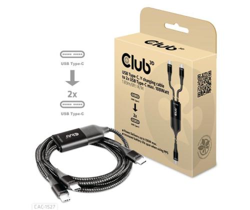 KAAPELI USB-C JA 2XUSB-C 1.83M/M/M CAC-1527 CLUB3D