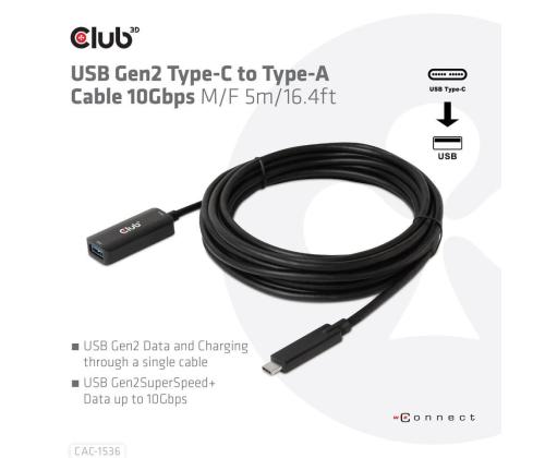 KAAPELI USB-C USB 5M/M/F CAC-1536 CLUB3D