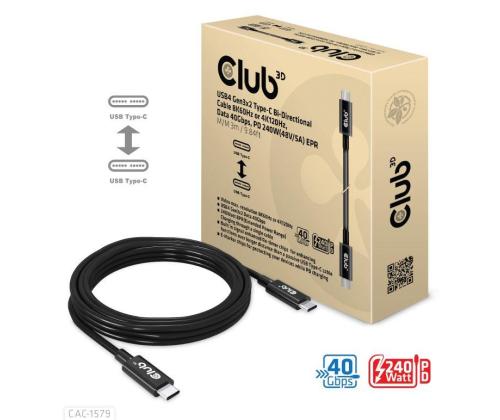 KAAPELI USB-C 3M/M/M CAC-1579 CLUB3D