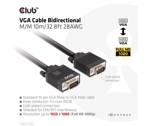 KAAPELI VGA-VGA 10M/M/M CAC-1710 CLUB3D
