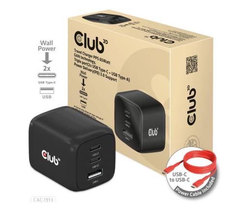MOBIILILATURI SEINÄ 3PORT/GAN 65W CAC-1913EU CLUB3D